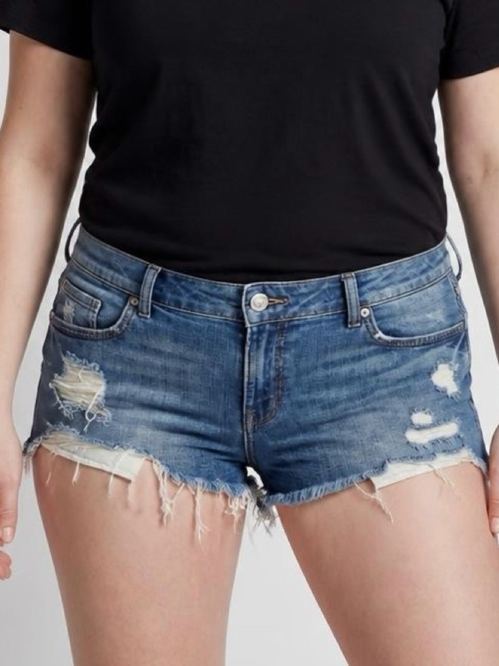 7 For All Mankind Distressed Boyfriend Denim Shorts Lace Raw Hem Womens 32